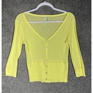 Old Navy Waffle Knit Button Up V-Neck Top Womens Size Small‎ Neon Yellow